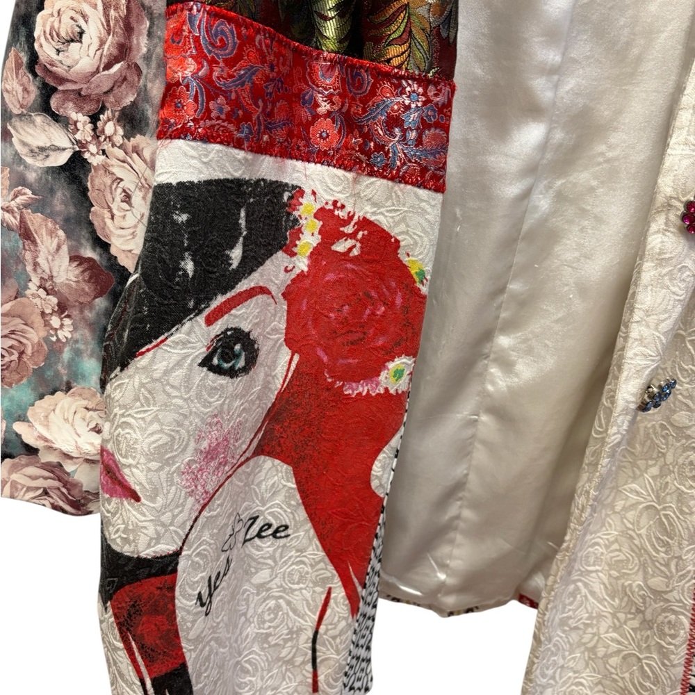 Unique Patchwork Floral & Geometric Trench Coat I… - image 4